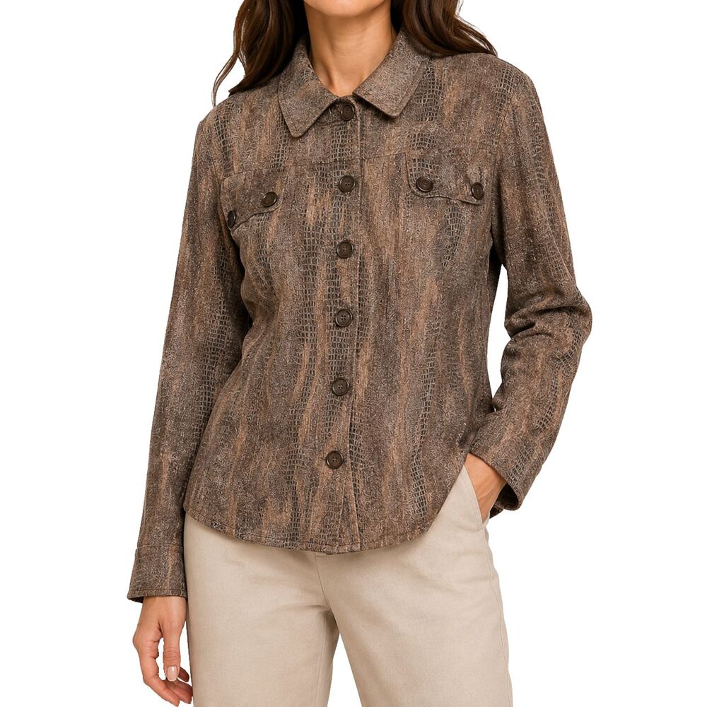 Vintage Chico's Womens 2 L Brown Snake Print Shacket Western Button Up Jacket